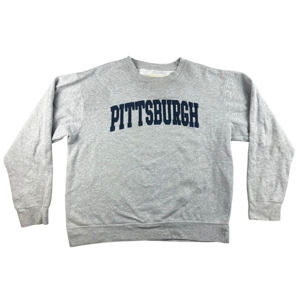 New‎ York Popular Sweatshirt XL Gray Pittsburgh Spell Out Embroider Long Sleeve